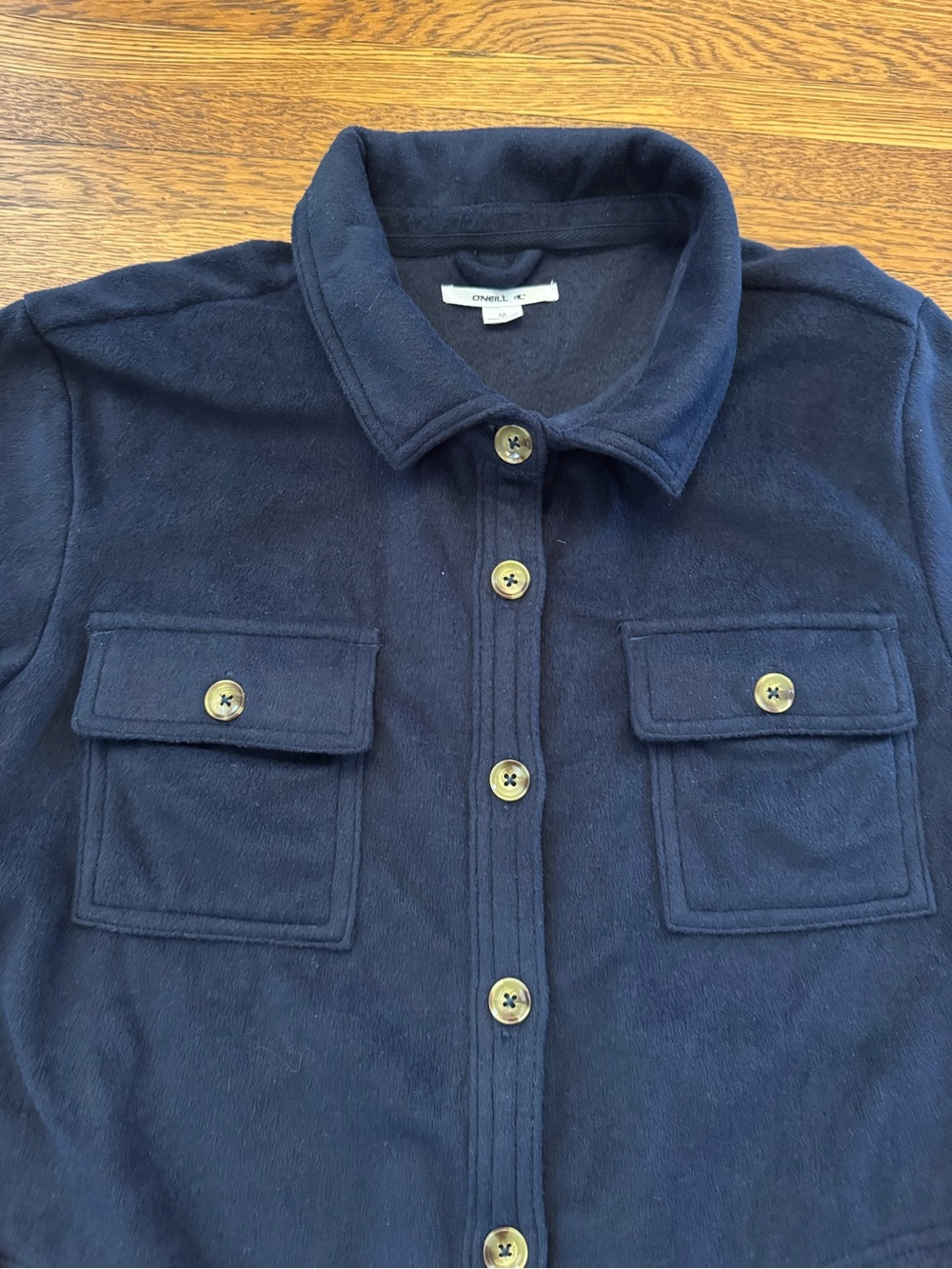 Navy Button-Front Fleece Shacket - Picture 4 of 12